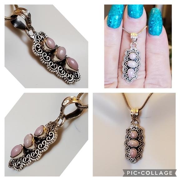 Genuine Peruvian pink Opals Pendant Necklace - Picture 3 of 6